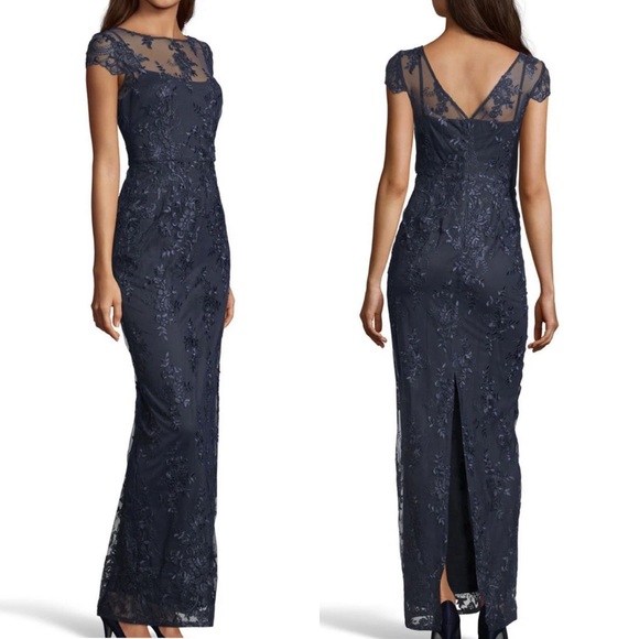 Adrianna Papell Dresses & Skirts - Adrianna Papell Floral Embroidered V-neck Sheath Dress Midnight Navy Size 14